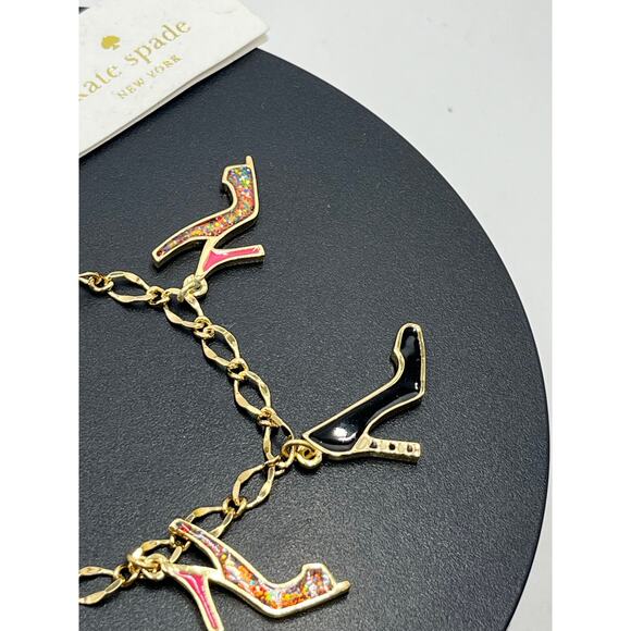 Kate Spade New York "Shoe In" Black Pink Shoe Heel‎ Glitter Charm Bracelet New - Picture 4 of 8